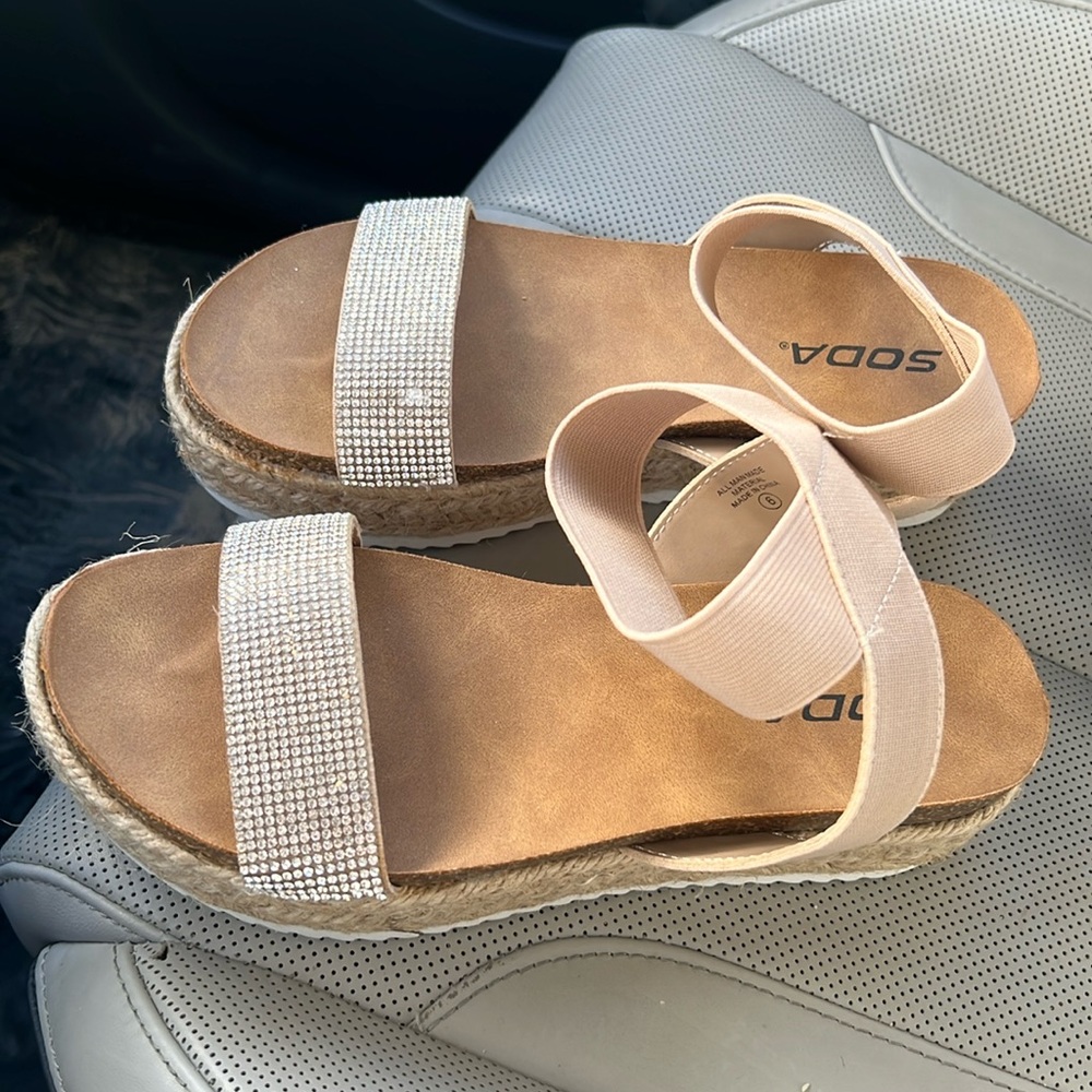 Soda platform sandals w/ rhinestones
